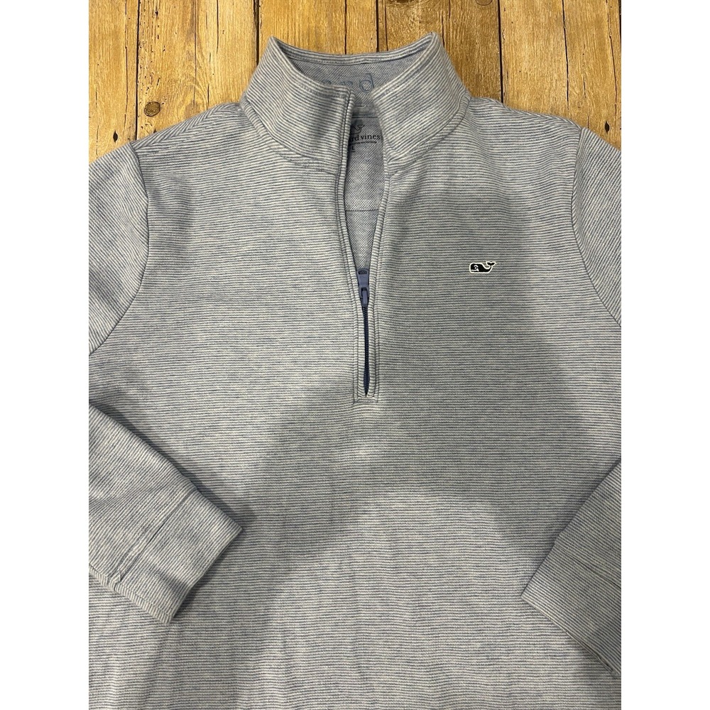 Vineyard Vines 1/4 Zip Pullover Light Blue/White Striped Boys Sz Lg Whale Logo - Picture 4 of 11